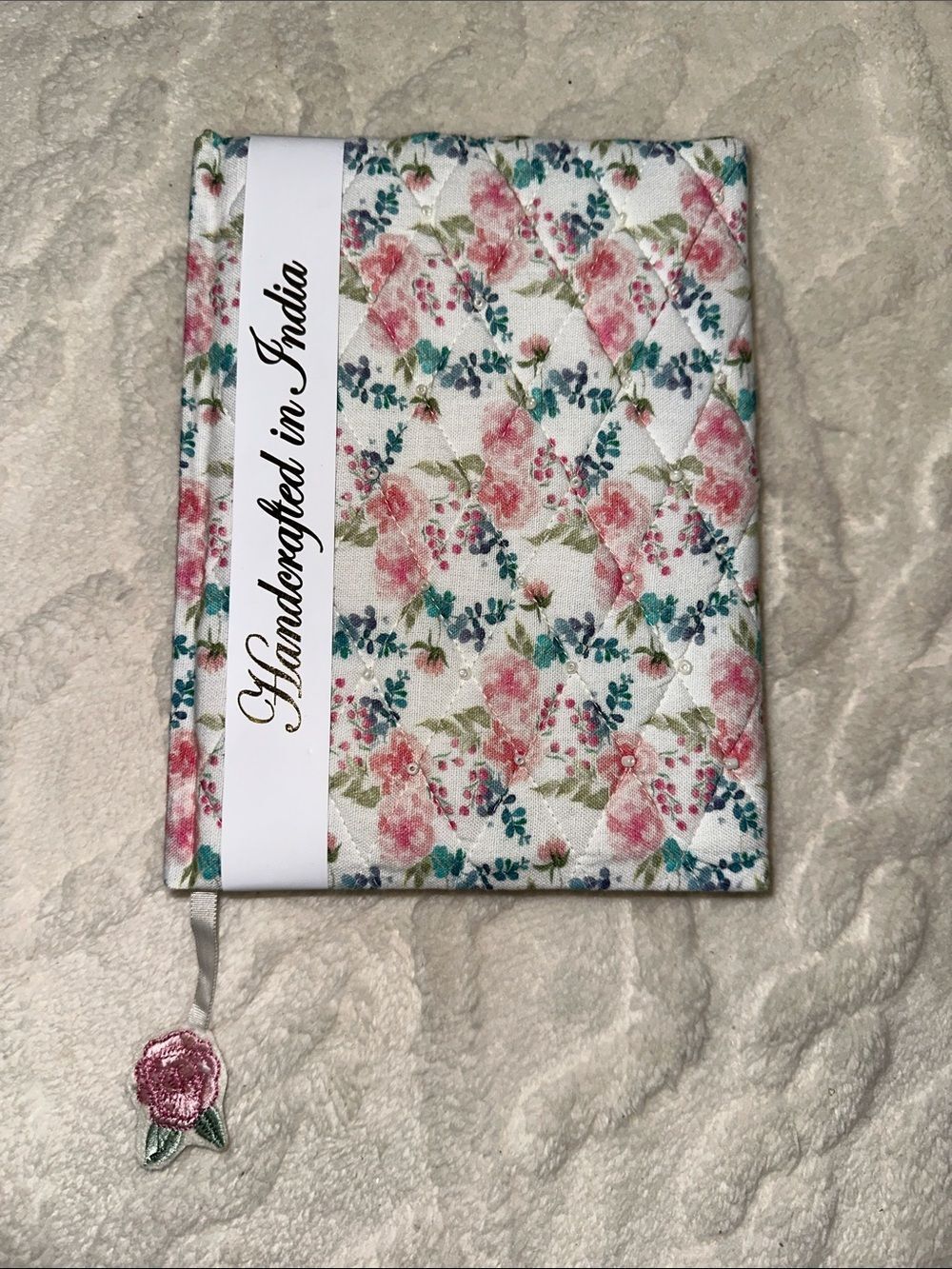SAโWhite Pink Blue Green Quilted Beaded Floral hard cover lined pages journal